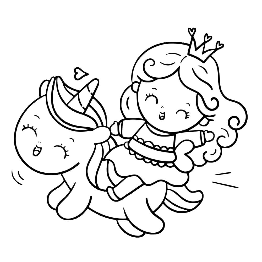 Licorne et Princesse Kawaii coloring page