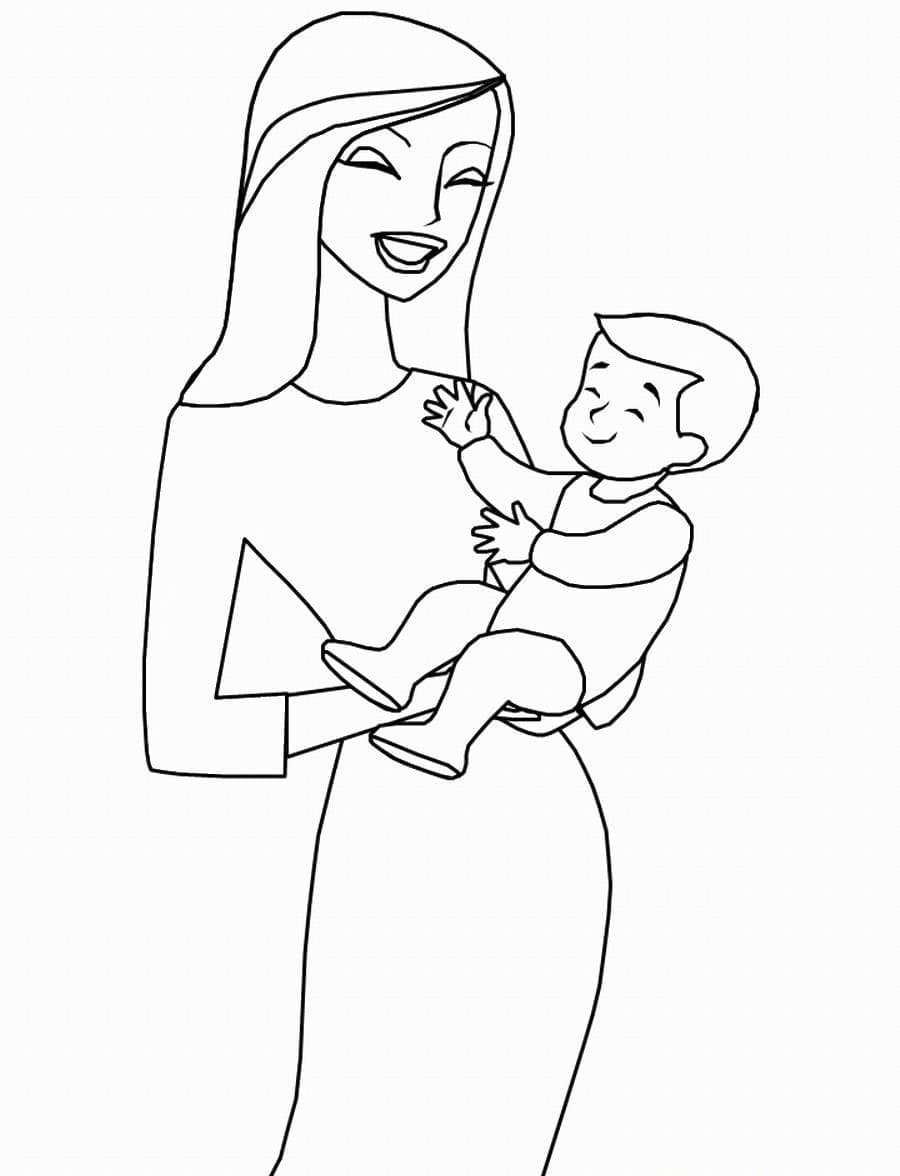 Coloriage Maman avec Bébé Fils