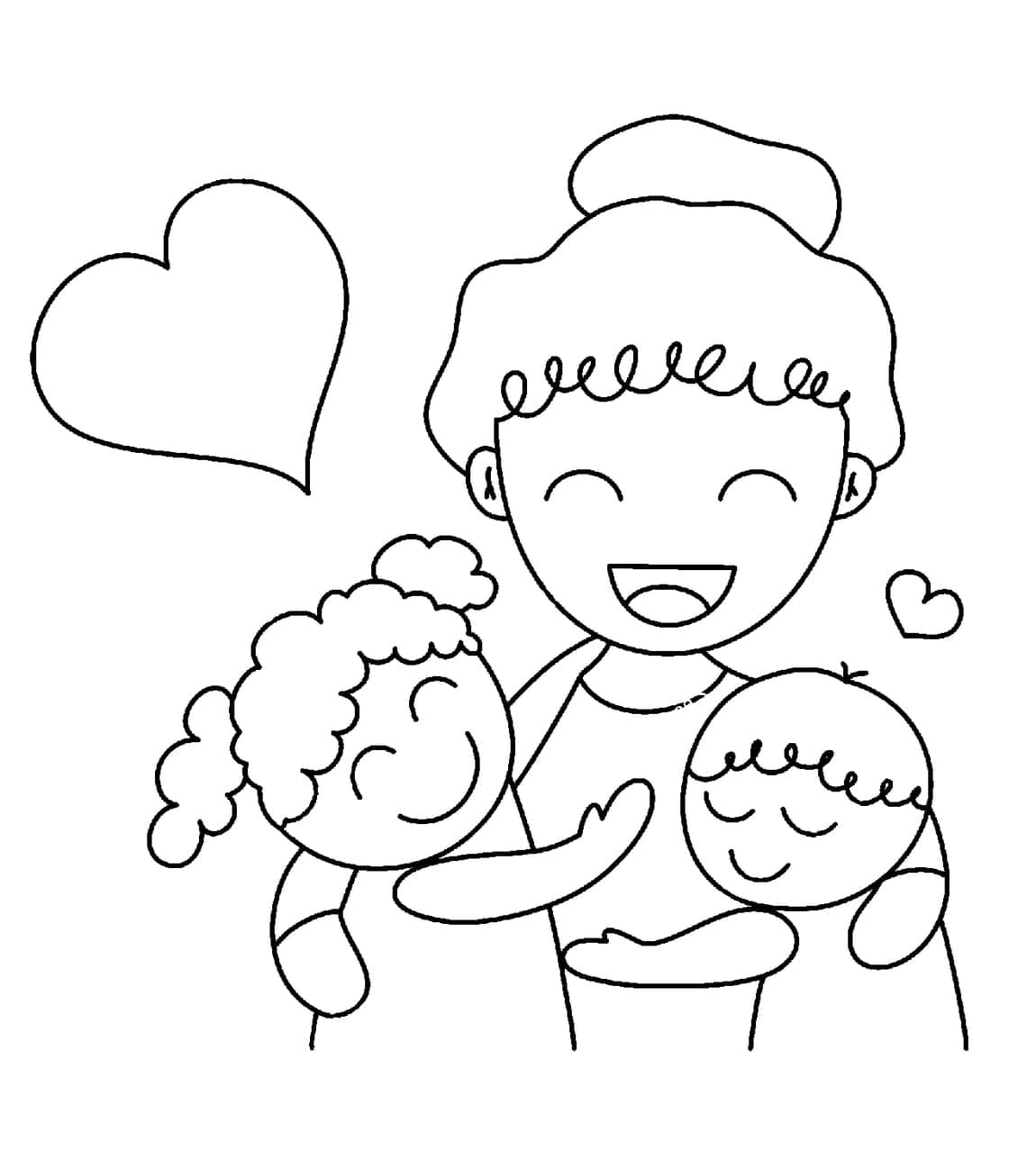 Maman avec des Petits Enfants coloring page