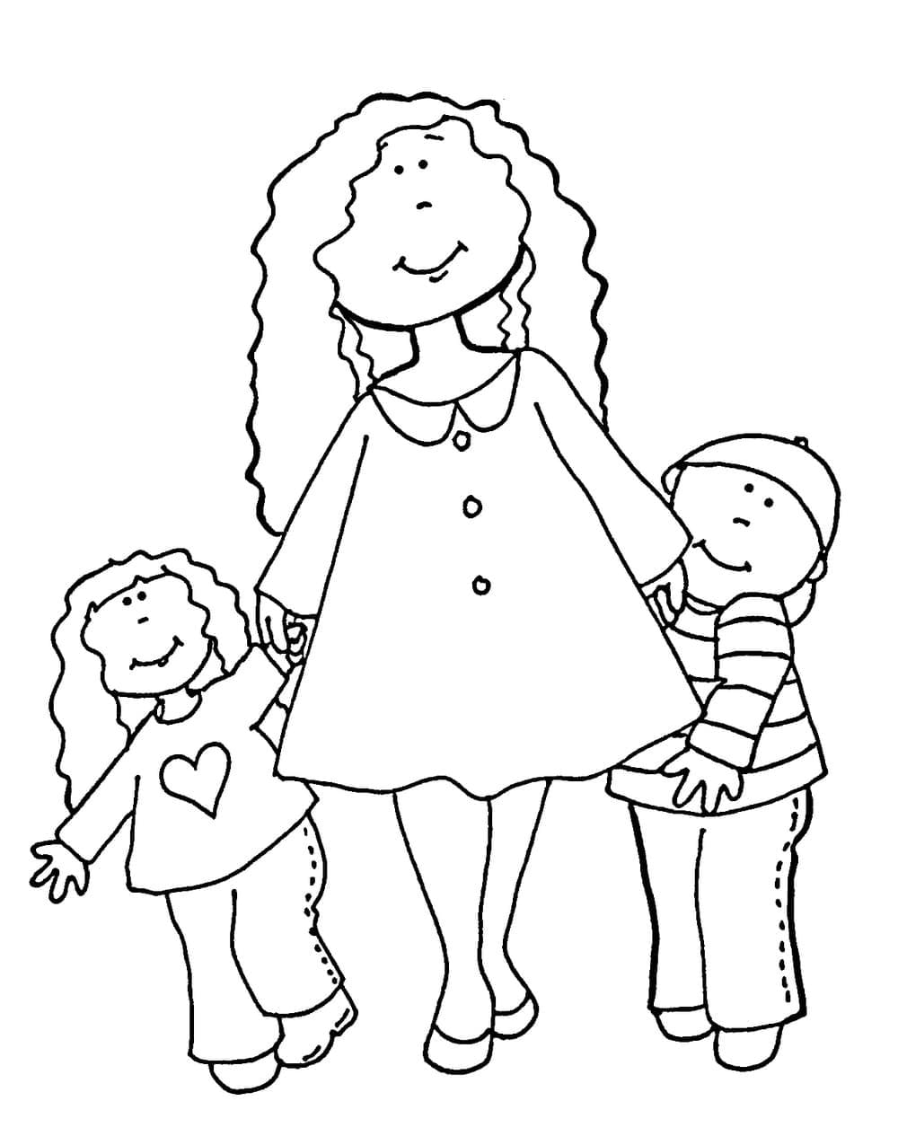 Maman avec Enfants coloring page