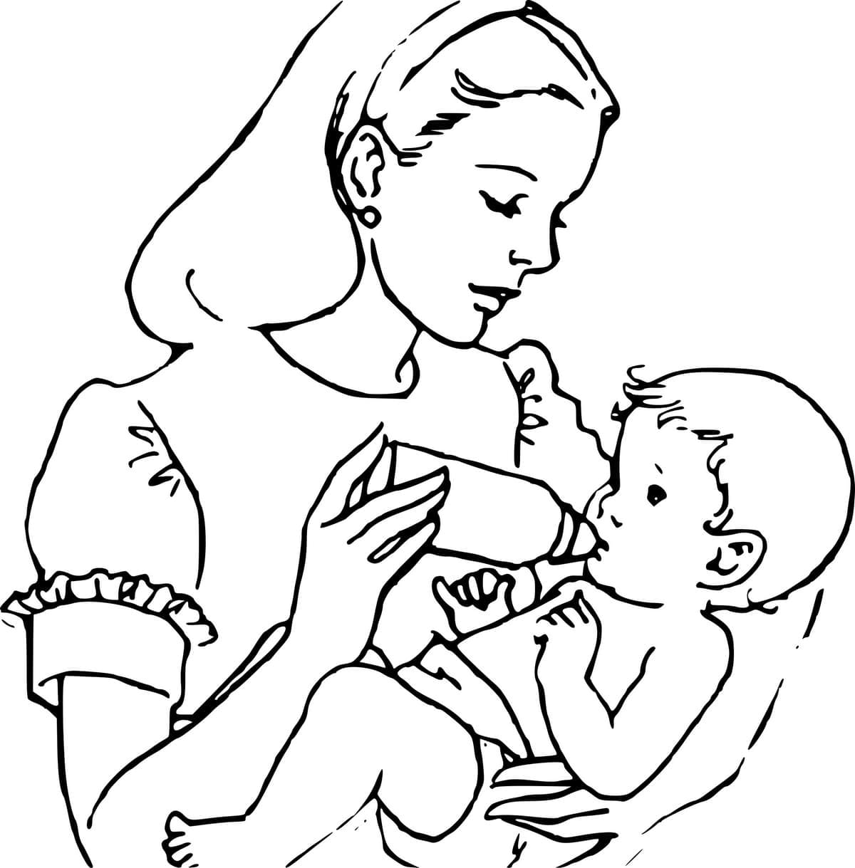 Coloriage Maman avec un Bébé