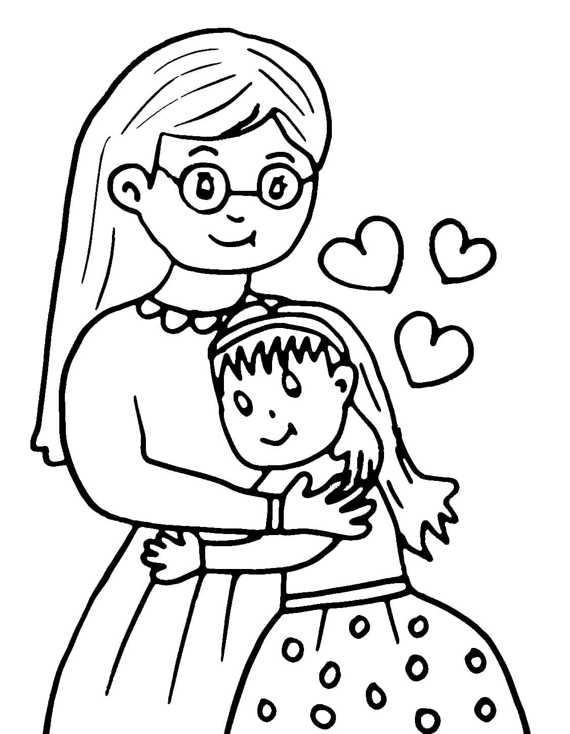 Coloriage Maman Embrasse sa Fille