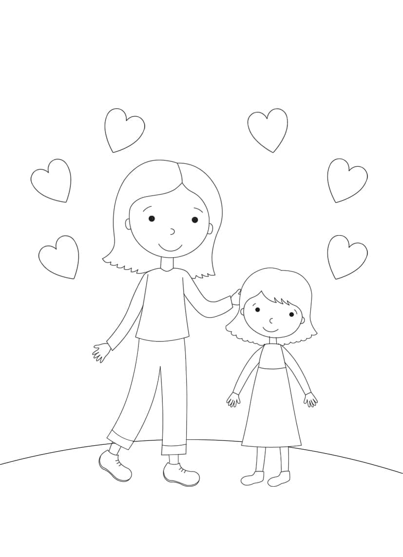 Maman et Fille Faciles coloring page