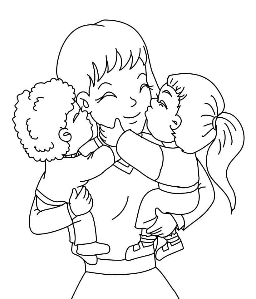 Maman et Petits Enfants coloring page