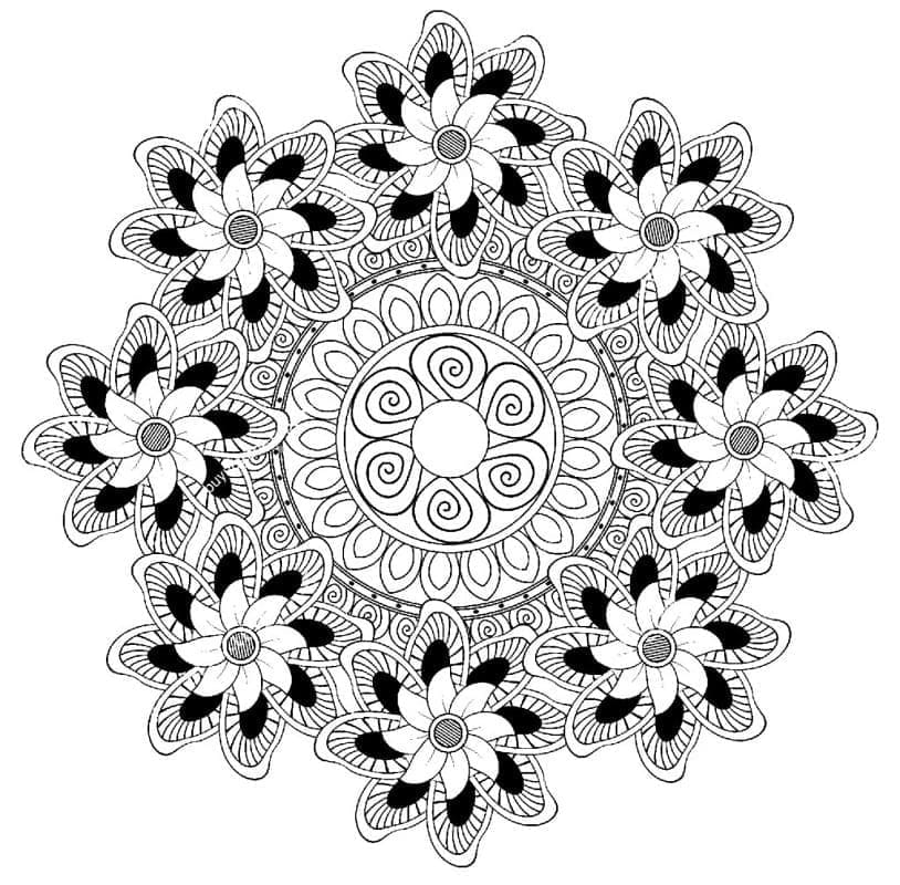 Coloriage Mandala de Fleurs Difficile