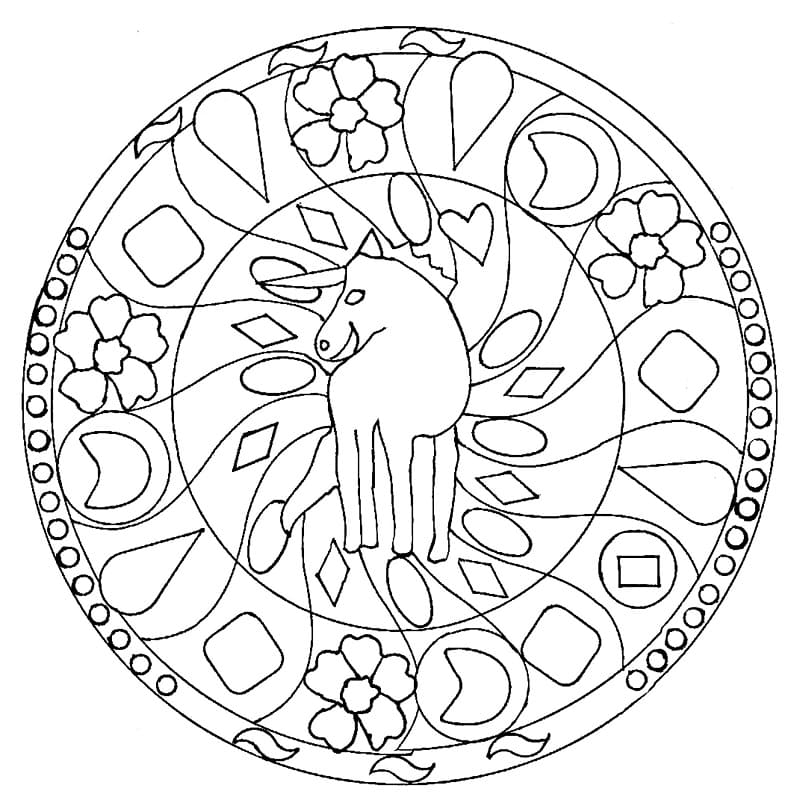 Coloriage Mandala de Licorne Facile