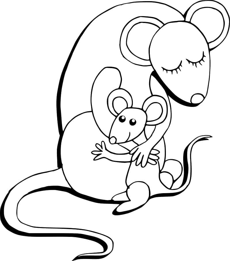 Coloriage Mère et Bébé Rat