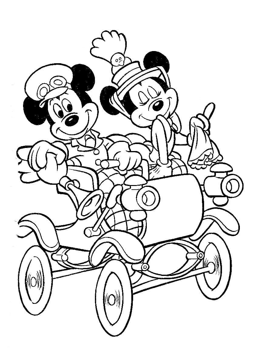 Coloriage Mickey et Minnie dans sa Carrosse