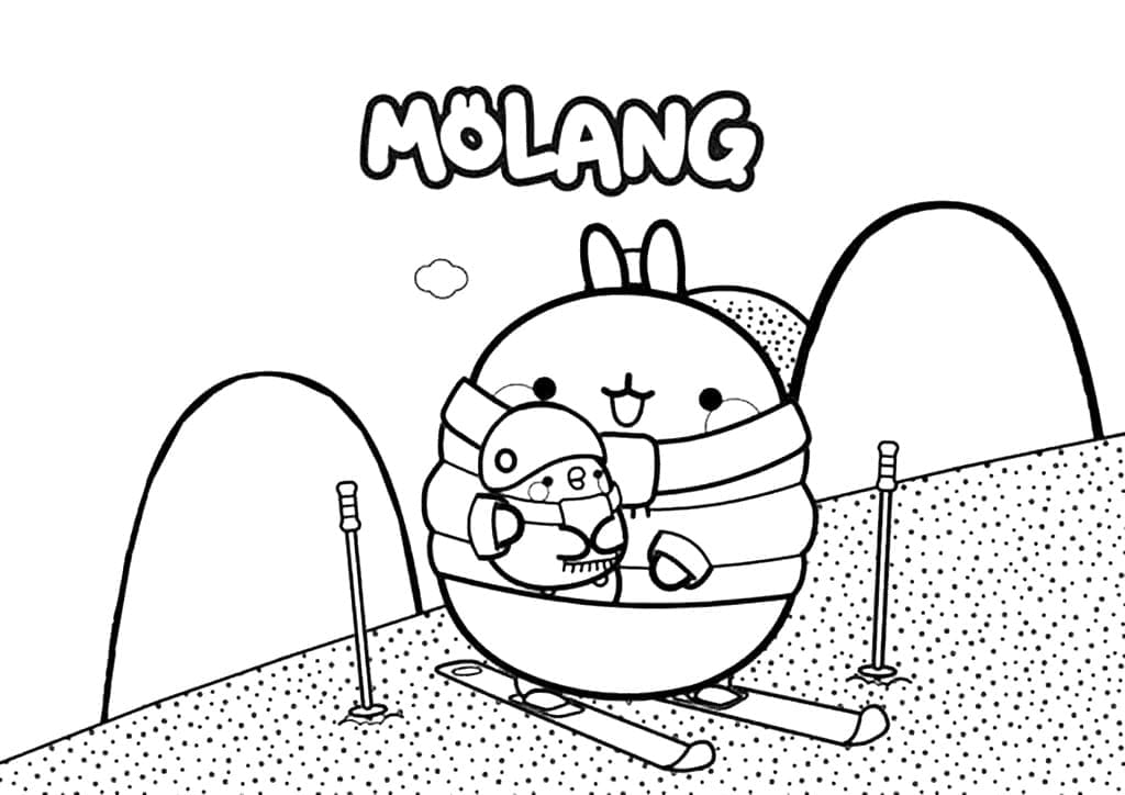 Coloriage Molang va au Ski