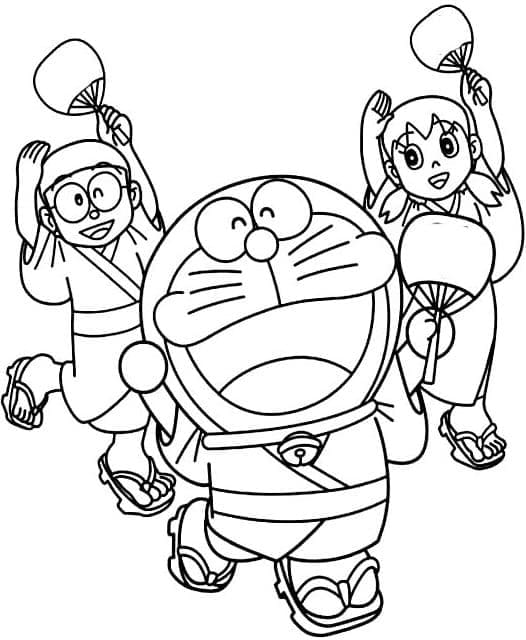 Coloriage Nobita, Doraemon et Shizuka