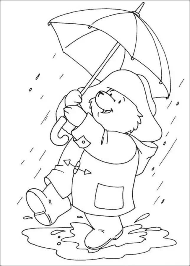 Coloriage Paddington avec Parapluie
