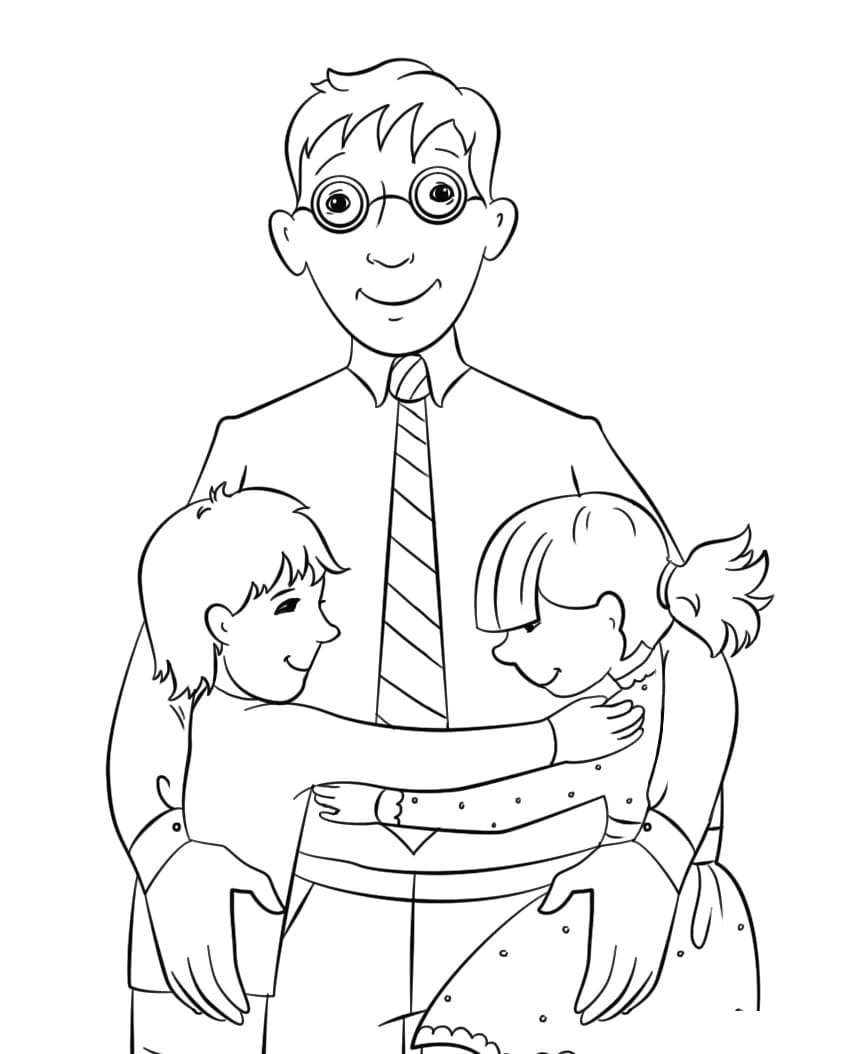 Papa avec des Enfants coloring page