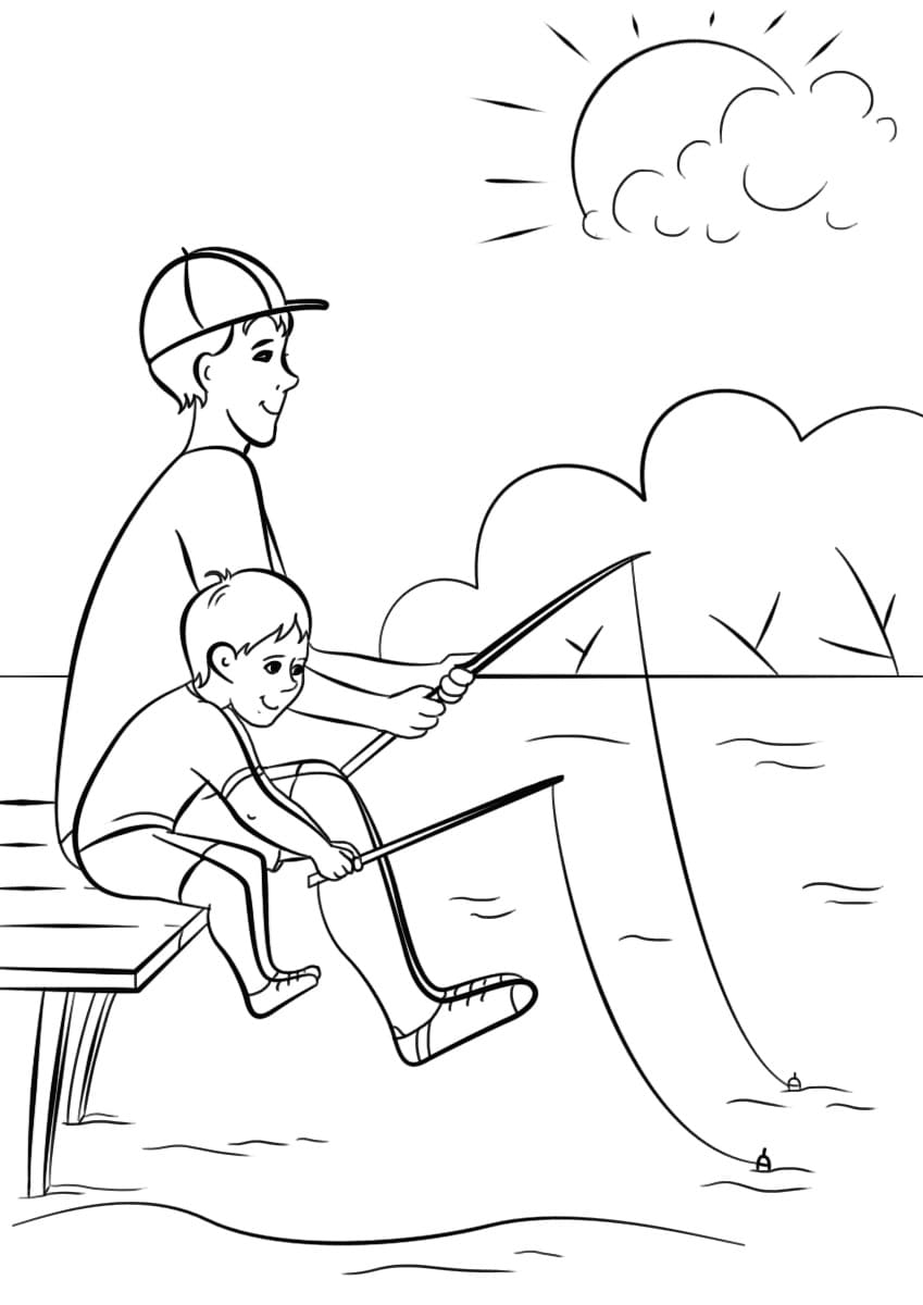 Coloriage Pêcher avec Papa