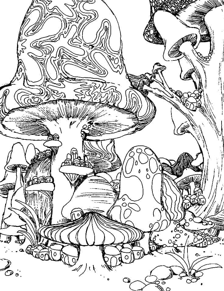 Coloriage Psychédélique aux champignons
