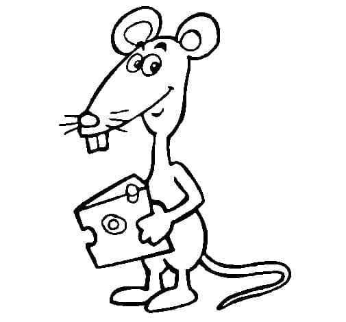 Coloriage Rat avec un Fromage