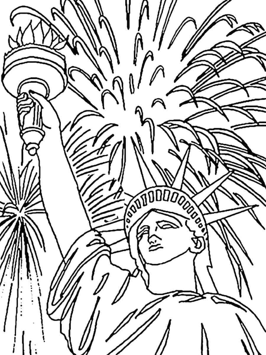 Statue de la Liberté et Feux d’artifice coloring page