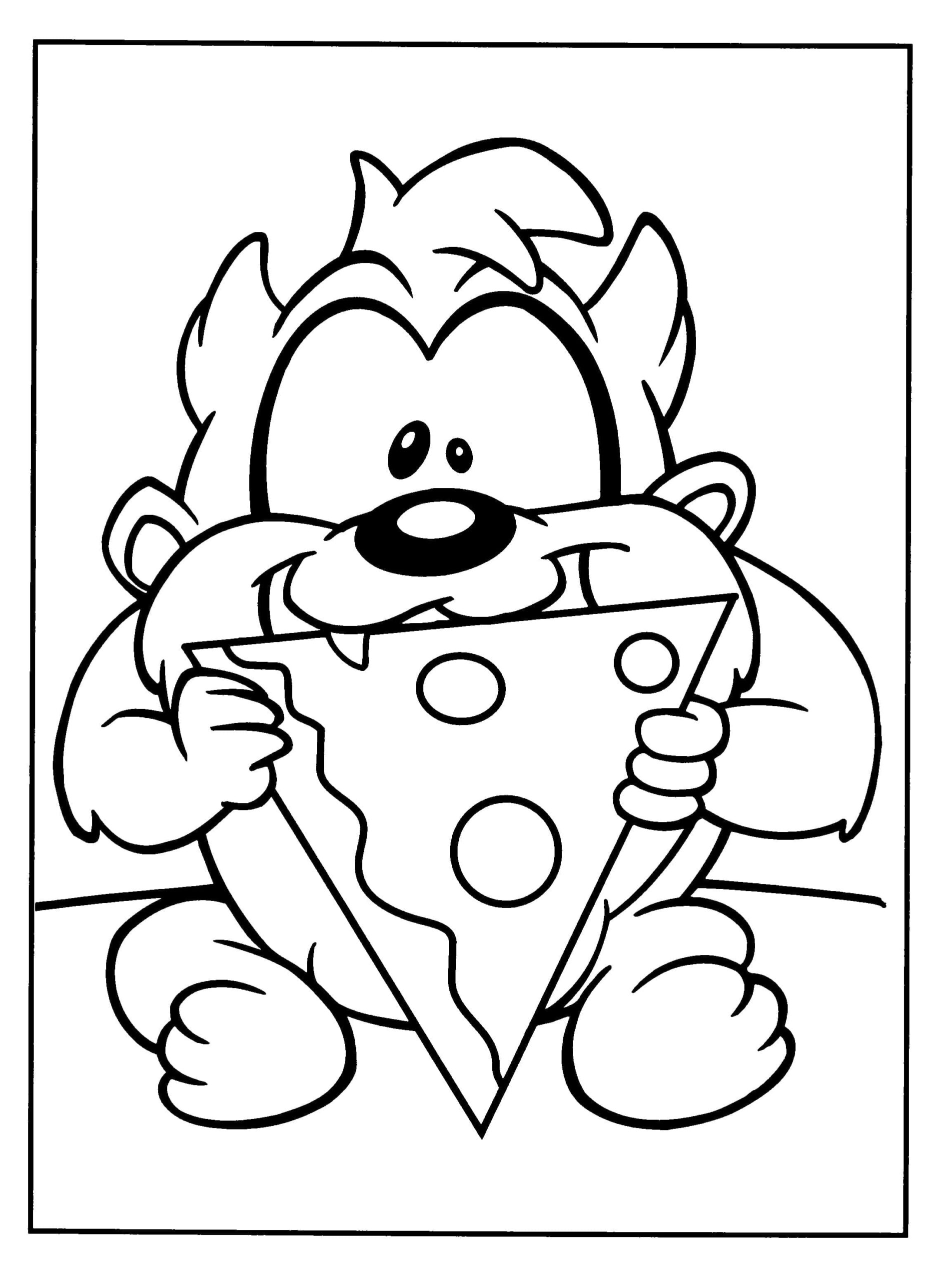 Coloriage Taz avec une Part de Pizza