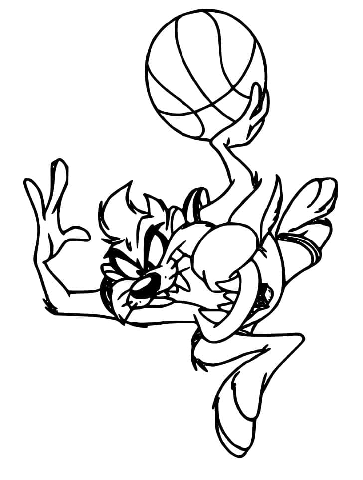 Coloriage Taz Joue au Basket