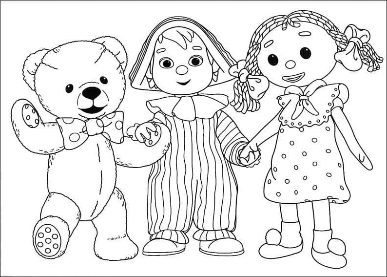 Coloriage Teddy, Andy Pandy et Looby Loo