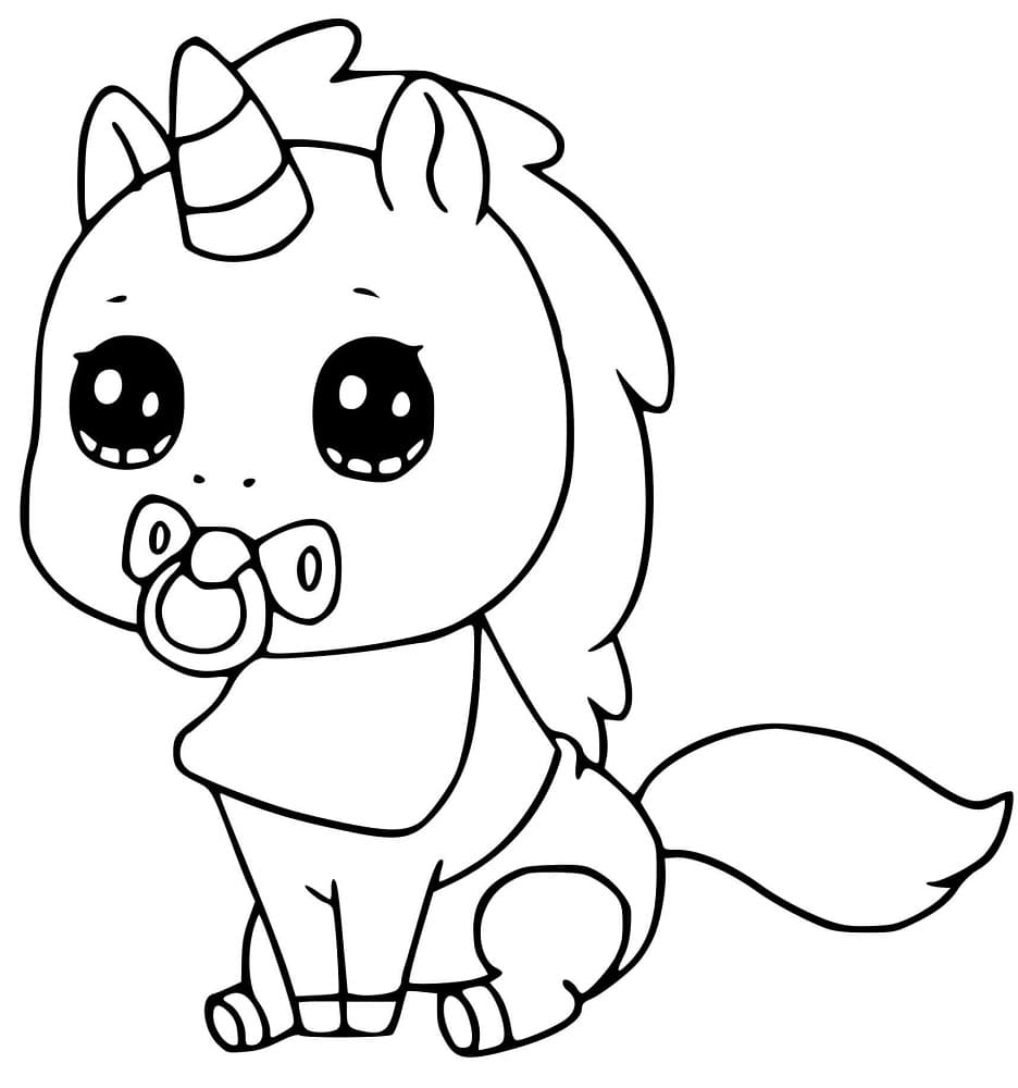 Un Bébé Licorne Kawaii coloring page