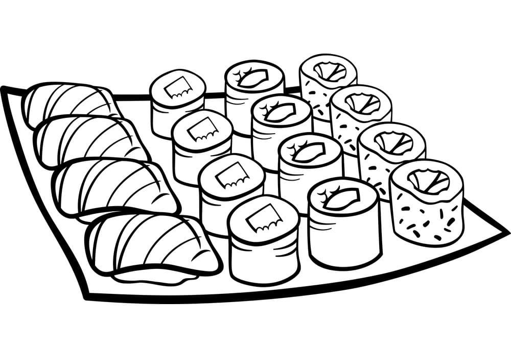 Coloriage Un Plat de Sushi