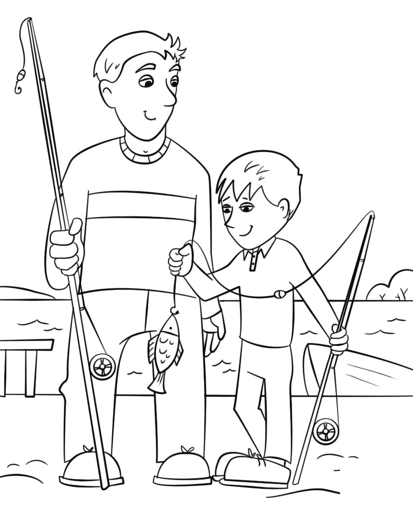 Va Pêcher avec Papa coloring page