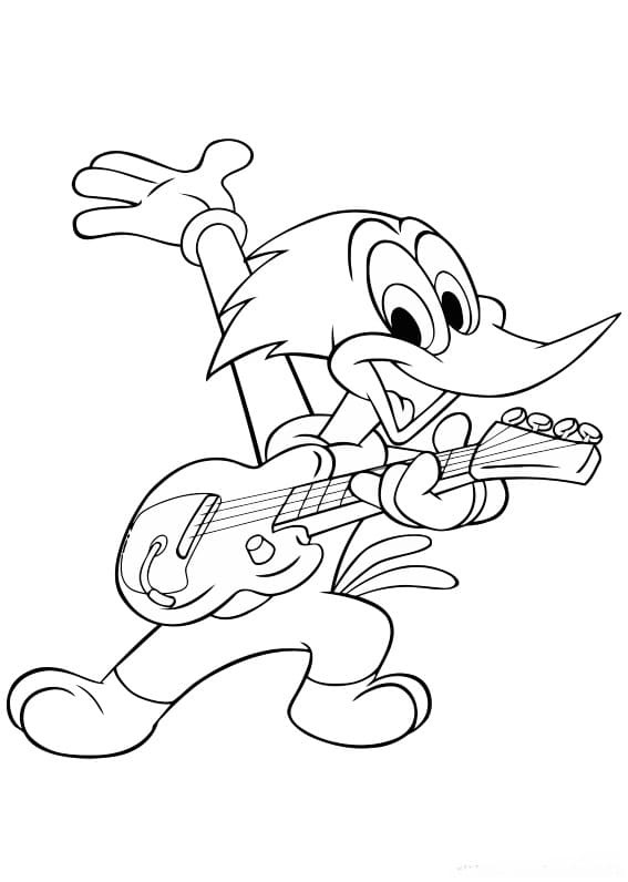 Coloriage Woody Woodpecker avec Guitare