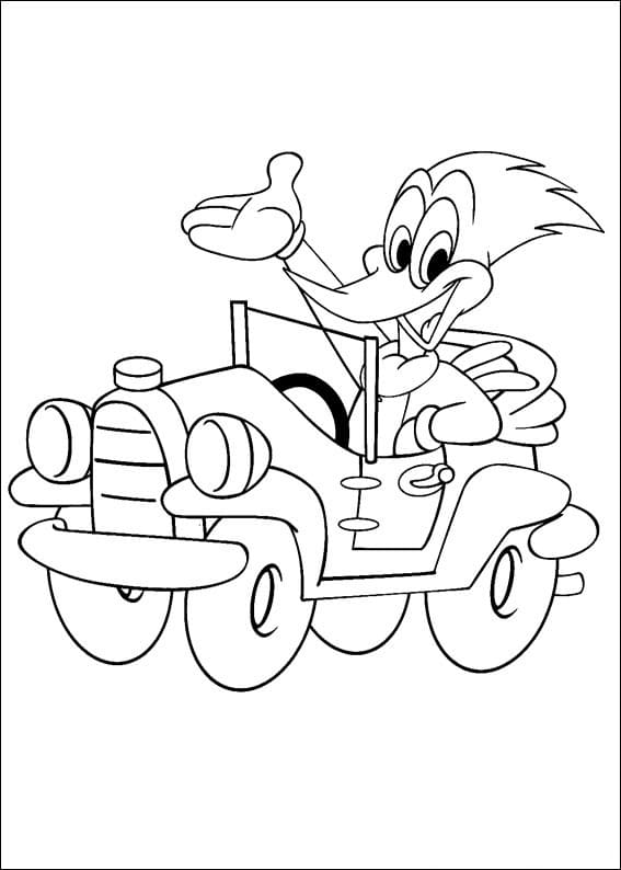 Woody Woodpecker Conduit une Voiture coloring page