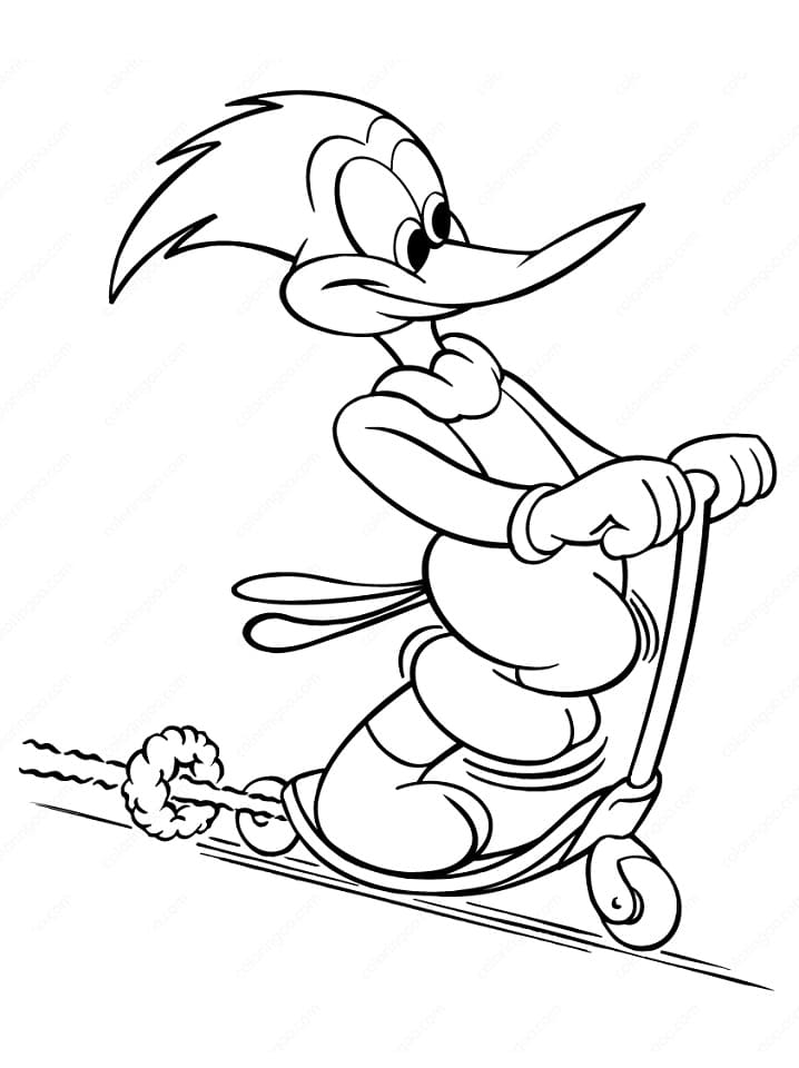Woody Woodpecker en Scooter coloring page