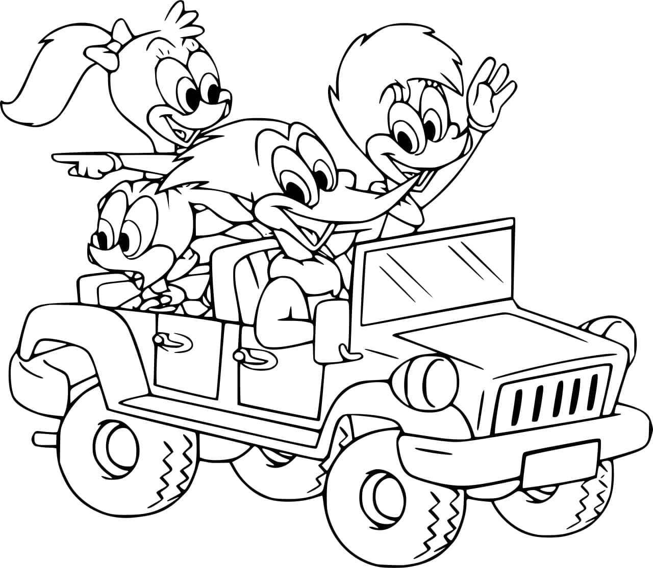 Woody Woodpecker en Voiture coloring page