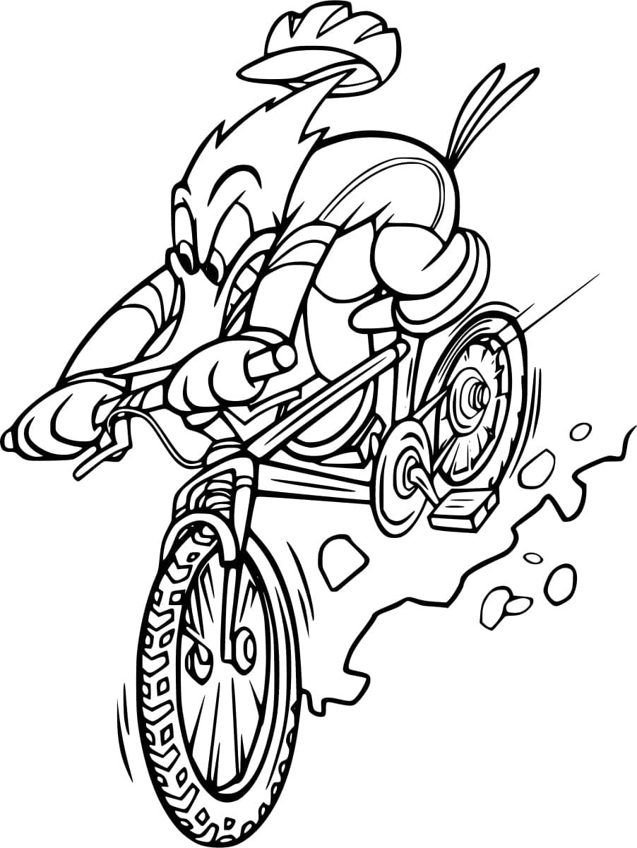 Woody Woodpecker Fait du Vélo coloring page