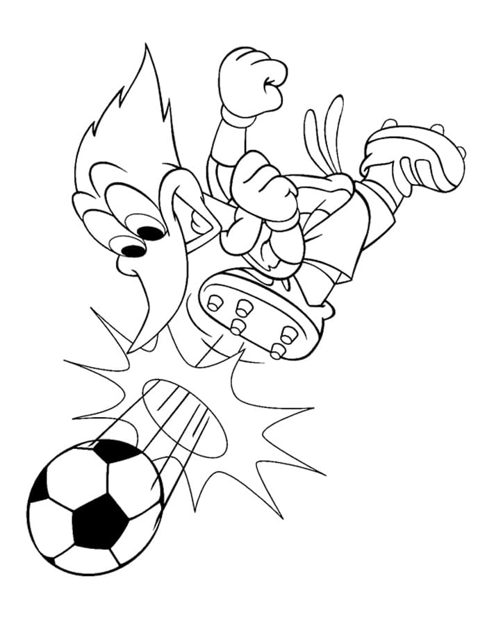 Coloriage Woody Woodpecker Joue au Football