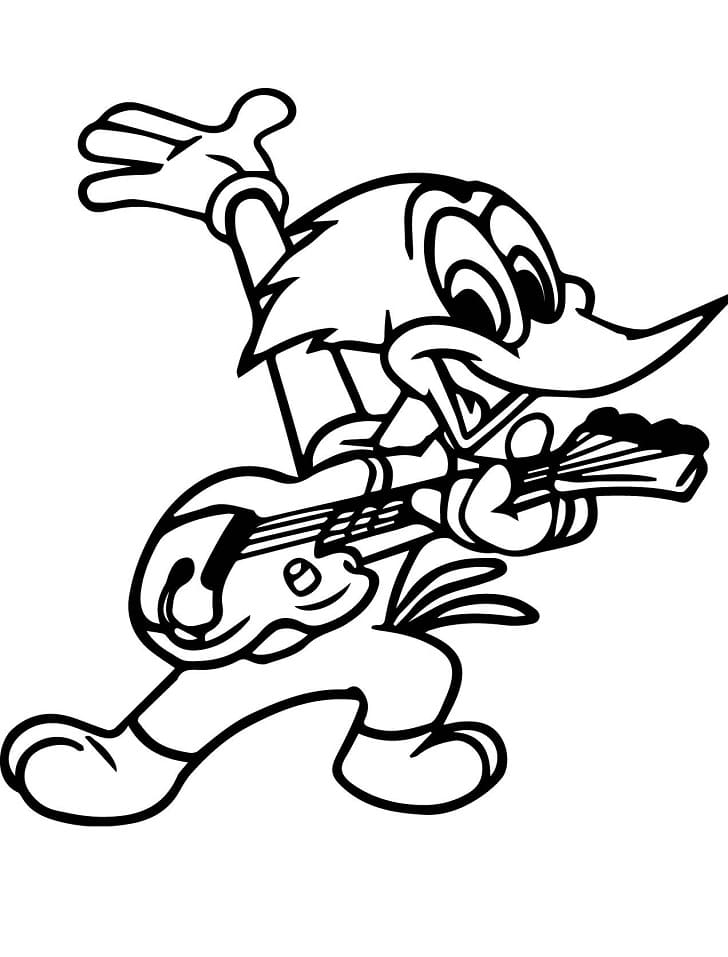 Coloriage Woody Woodpecker Joue de la Guitare