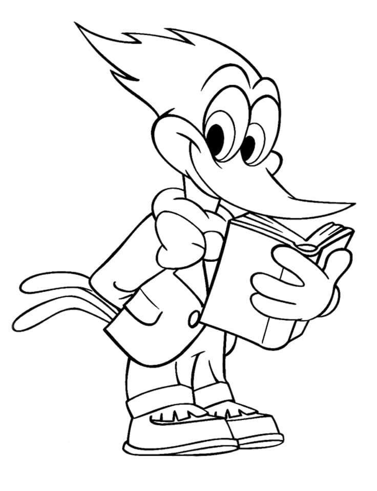 Coloriage Woody Woodpecker Lit un Livre