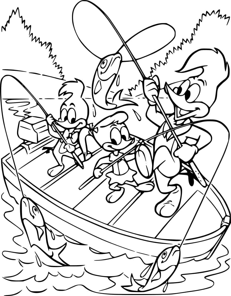 Coloriage Woody Woodpecker Pêche