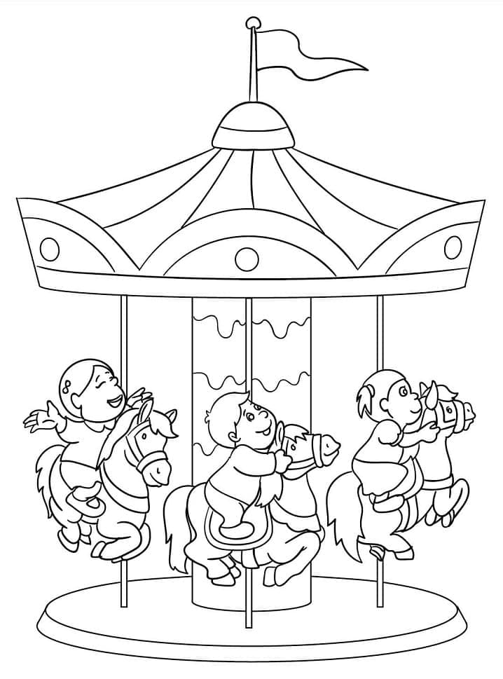 Carrousel pour enfants du parc d’attractions coloring page