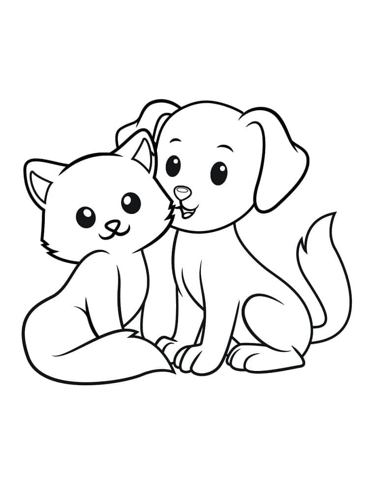 Chat et Chien Adorables coloring page