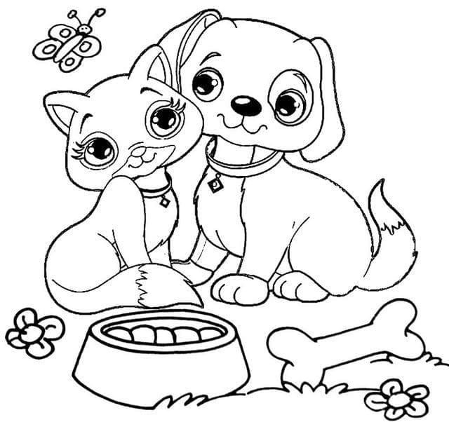 Chat et Chien Mignons coloring page