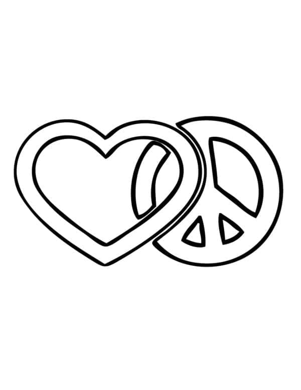 Coeur avec Signe de Paix coloring page