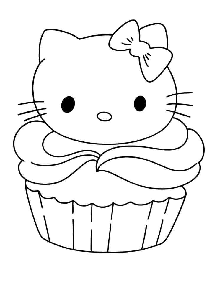 Cupcake Hello Kitty coloring page