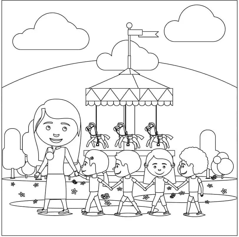 Enfants au parc d’attractions coloring page