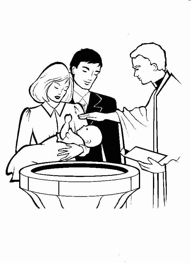 Coloriage La Famille et le Baptême