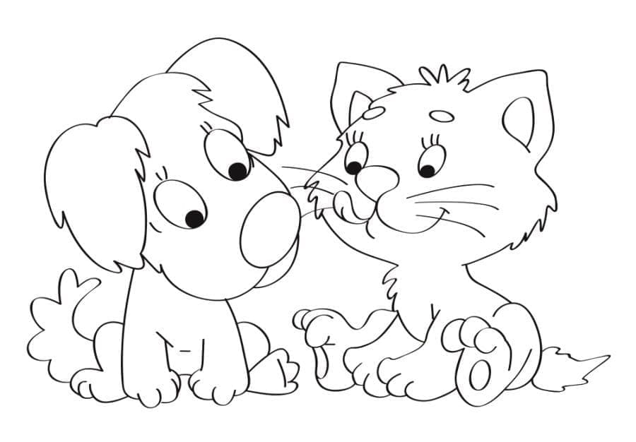 Le Chien et le Chat Sont les Meilleurs Amis coloring page