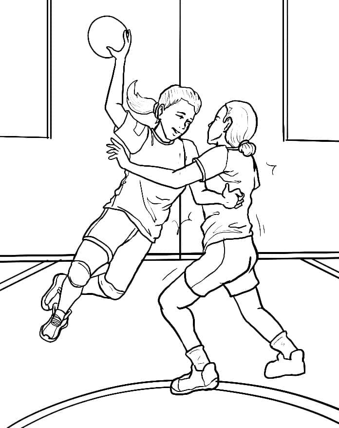 Les Filles Jouent au Handball coloring page
