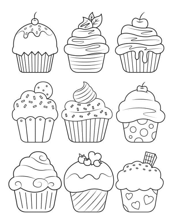 Neuf Cupcakes coloring page