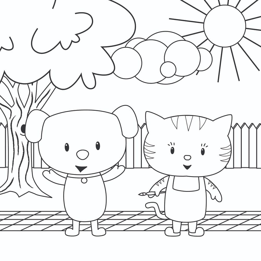 Petit Chien et Chat coloring page