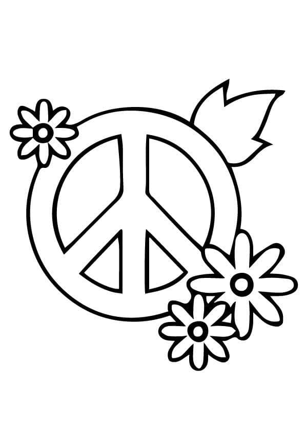 Coloriage Signe de Paix avec des Fleurs