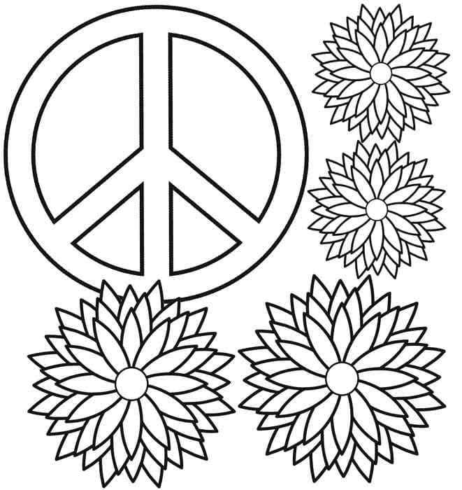Signe de Paix et Fleurs coloring page