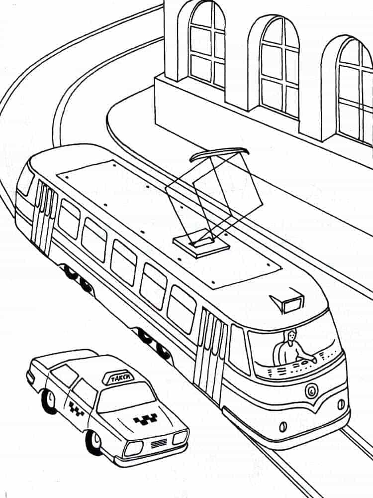 Taxi et un Tramway coloring page