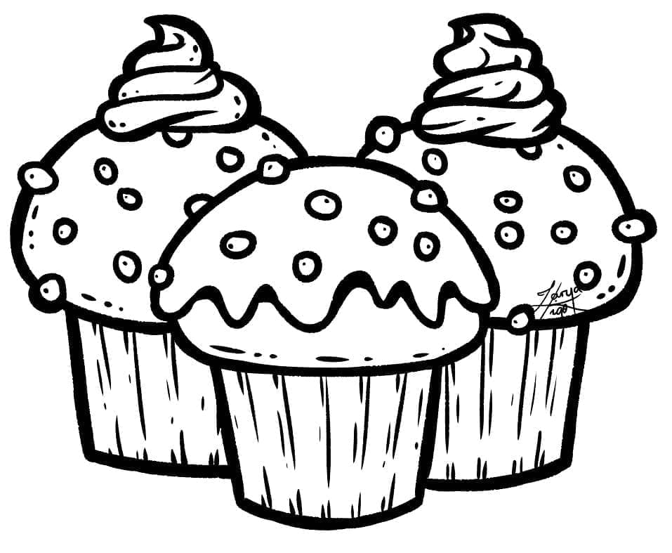 Trois Cupcakes coloring page